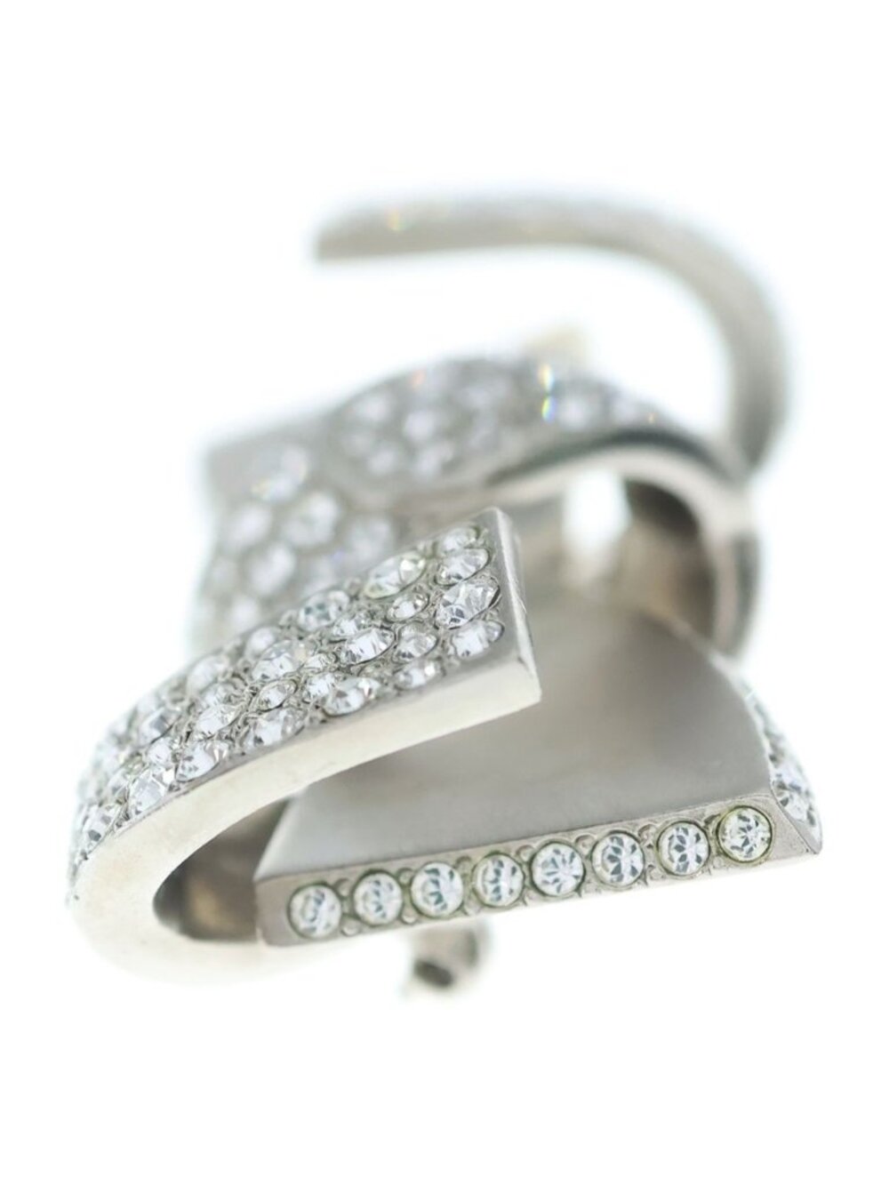Chanel CC Logo Coco Ribbon Brooch Rhinestone Silver - Picture 3 of 6